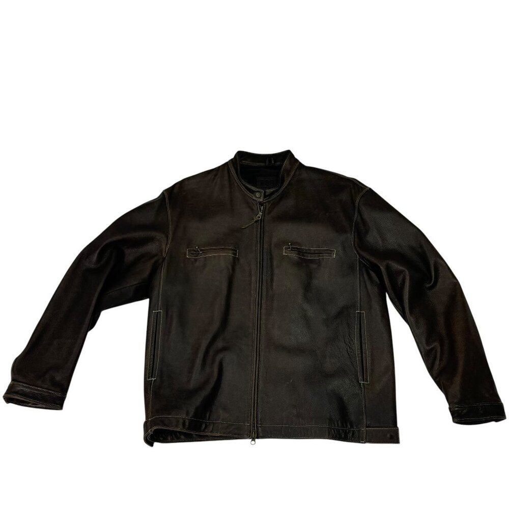 ROOTS Brown Leather Four Brothers 2005 Men's Jacket Made in Canada "L"